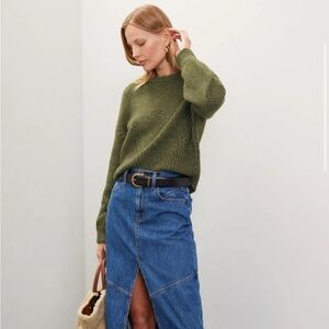 Madewell Wool-Blend Wedge Sweater - Heather Dark Olive - Size XL